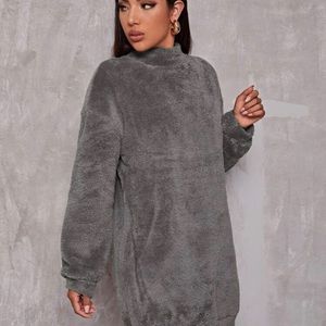 SHEIN Mock-neck Drop Shoulder Teddy Sweatshirt Dress